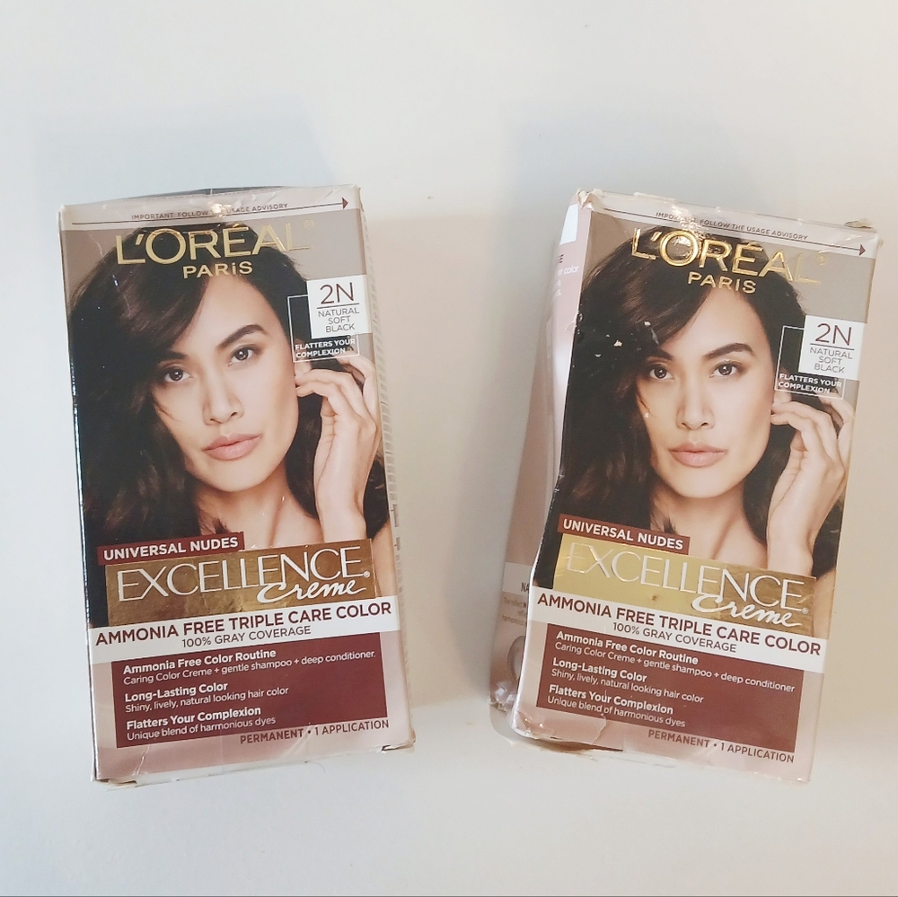 2 Pack L'Oreal Excellence Crene Ammonia-free Hair Color 2N Natural Soft Black
